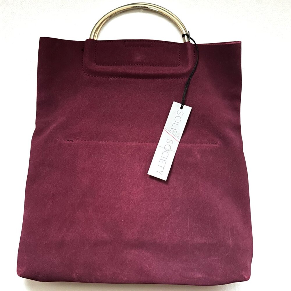 Sole Society Fold-Over Suede Bag 👜 Gold Handle – New with Tag - Picture 4 of 6